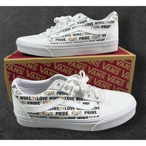Vans Old Skool Pride Love Wins Womens 8 Rainbow Heart White Casual Shoes Sparkly